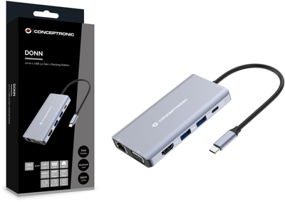 Docking station Conceptronic DONN20G, USB 3.2 Type C, 100W PD, gri