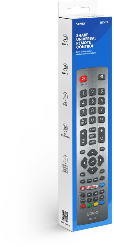 Telekomandë universale Savio RC-19, për TV Sharp, e zezë