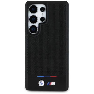 Mbulese telefoni BMW M MagSafe për Samsung Galaxy S25 Ultra, lëkurë, tringjyrëshe, e zezë