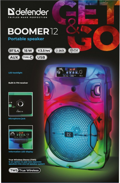 Altoparlant portativ Boomer 12, Bluetooth 5.4, LED, i zi