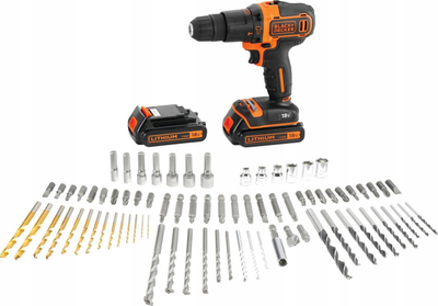 Trapano me çekiç Black+Decker BDC718AS2F, 18V, 1.5Ah Li-Ion, portokalli me të zezë