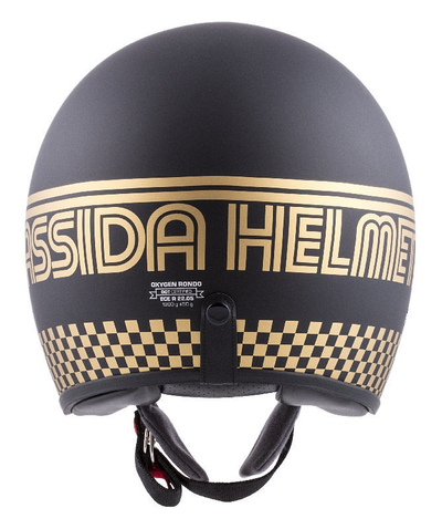 Helmetë moto CASSIDA Oxygen Rondo, polikarbonat, visor dielli, e zezë mat me të artë