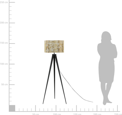 Llambë dyshemeje tripod gold, 156 cm, abazhur polikoton, bazë metalike e zezë