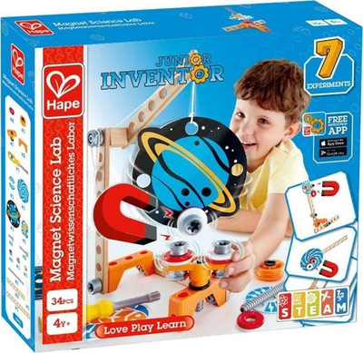Lodër ndërtimi Hape Junior Inventor Magnet Science Lab, 34 pjesë, STEM, shumëngjyrëshe