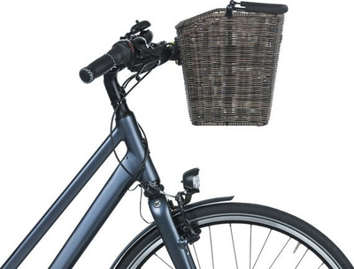 Shportë timoni për biçikletë Basil Bremen Rattan Look KF, me sistem Klickfix, rattan, kafe natyrale