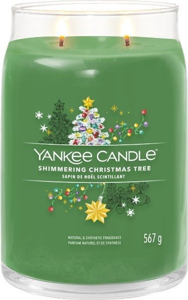 Свеќа Јенки Кендл Shimmering Christmas Tree, Signature Large Jar, празничен мирис на новогодишна елка, зелена