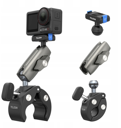 Kllampë montimi Telesin S3 HBM 14 TDJ, për DJI Osmo Action, kapëse për biçikletë, e zezë