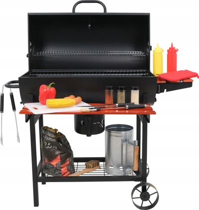 Grill me qymyr pa markë, me kapak, sipërfaqe 71x34.5 cm, i zi