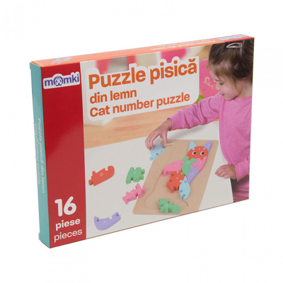 Puzzle druri për fëmijë Wooden Cat, 16 pjesë, shumëngjyrëshe