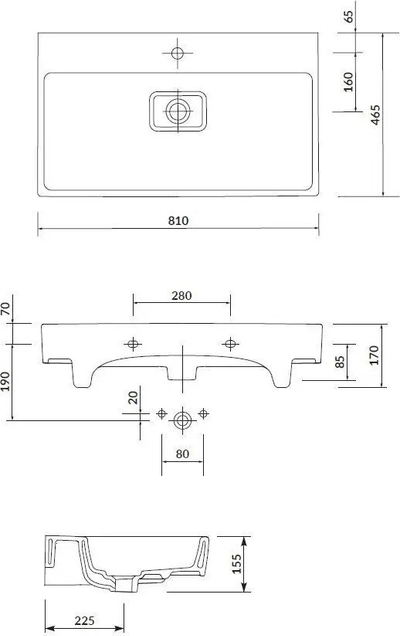 Lavabo mobiljeje Cersanit Virgo 80cm, qeramike, e bardhë