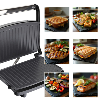 Grill elektrik kontakti Eldom IDEAL IK1700, 1600W, për sanduiç dhe panini, i zi