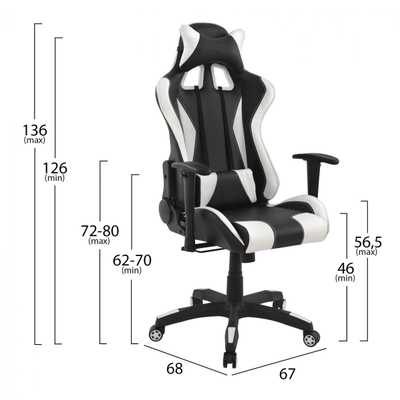 Karrige gaming SPEED me mbështetëse këmbësh, 68×71.5×134 cm (HM1063.01), zezë/ bardhë