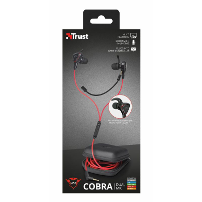 Kufje gaming Trust GXT 408 Cobra, me kabllo, të kuqe e zeza
