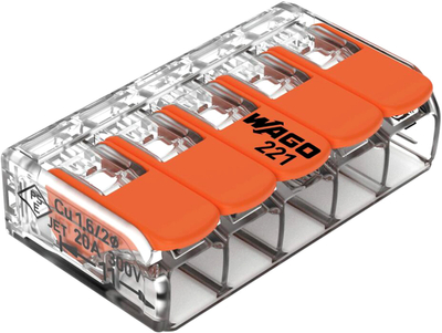 Lidhës elektrik Wago 221 415, 5 dalje, 0.2 4 mm², portokalli, 10 copë