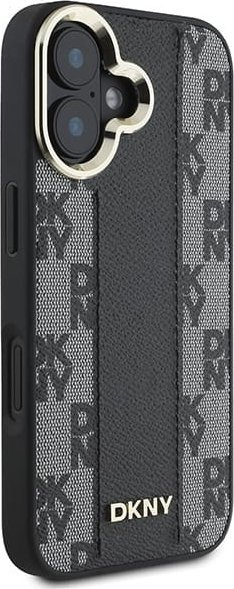 Kapak DKNY për iPhone 16 Plus, lëkurë PU me katrorë, MagSafe, i zi