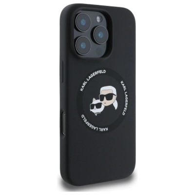 Mbrojtëse telefoni Karl Lagerfeld Liquid Silicone K&CH Heads, MagSafe, për iPhone 16 Pro Max, e zezë