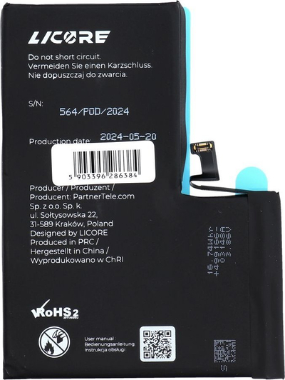 Bateri Licore për iPhone 14 Pro Max, 4323 mAh, litium-jon, e zezë