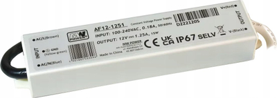 Furnizues LED Mw Power AF12-1251, 12V 1.25A, 15W, IP67