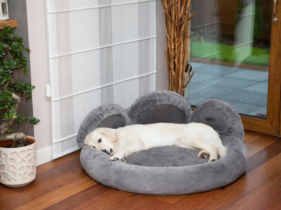 Shtrat për qen Small Fur Bed, divan 75x75cm, peliçe e butë, gri