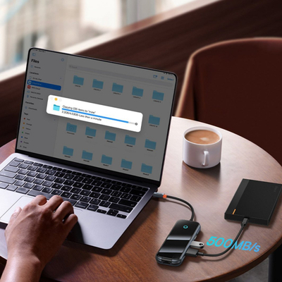 HUB USB Baseus Metal Gleam, USB C në 4x USB 3.0, 5Gbps, gri e errët