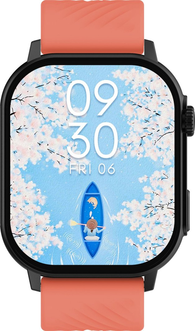 Ora inteligjente Gravity GT15-3, ekran 2.04", Bluetooth, e zezë me rrip silikoni të kuq