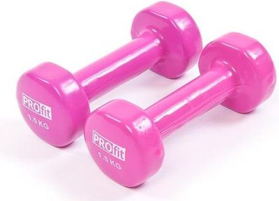 Dumbbell vinili Profit DK 4102, set 2x1.5kg, rozë