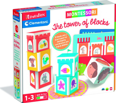 Lodër edukative Clementoni Tower Cube Montessori 50934, kube për tu grumbullu, shumëngjyrëshe
