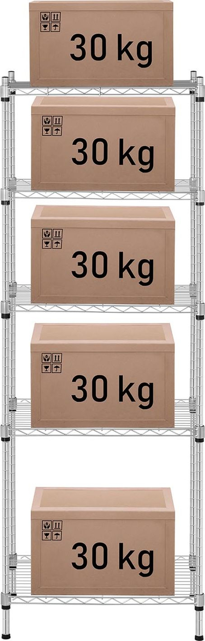 Raft metalik Royal Catering, 5 rafte, kapacitet 150 kg, gri