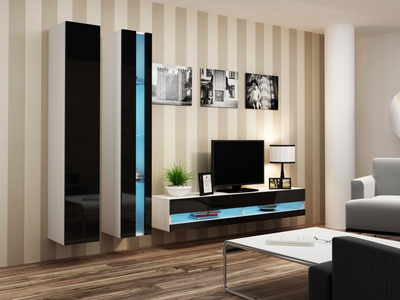 Komodë TV Cama Meble Vigo New, 140x40x30 cm, e bardhë me shkëlqim e zezë