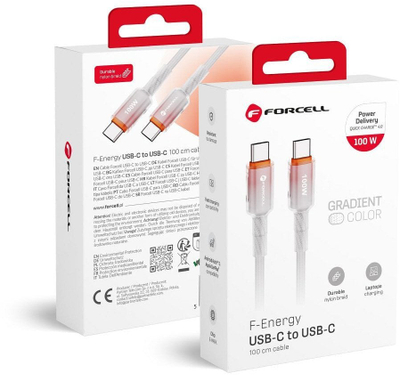 Kabllo USB Forcell F-ENERGY C357, Type C në Type C, 100W, 1m, e bardhë