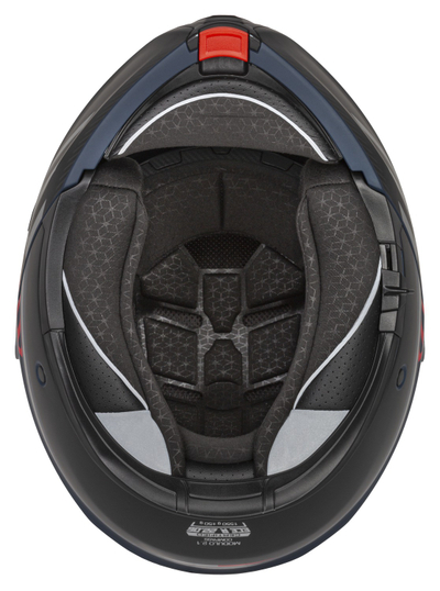 Kaskë moto CASSIDA Modulo 2.1 Compass 2026, flip up, Pinlock ready, blu mat perlë e zezë argjendtë e kuqe