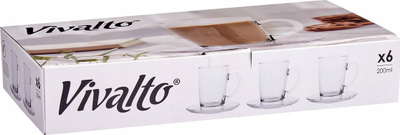 Set filxhanësh cappuccino Vivalto Glass, 6 copë, 200ml, transparent