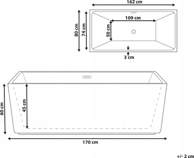 Vaskë e pavarur GOCTA 1700x800 mm, akril, mat, e zezë