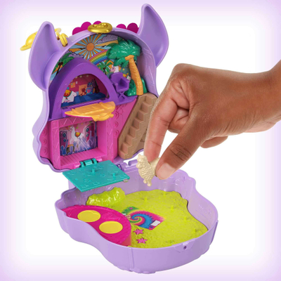Set lodrash Mattel Polly Pocket Camping Llama HKV33, kompakt 2 në 1, për vajza, shumëngjyrësh