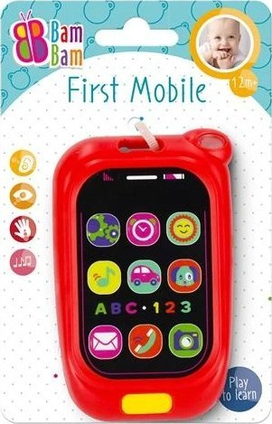 Музичка играчка телефон BAM BAM 515073, со звуци, за деца 12m+, црвено сина