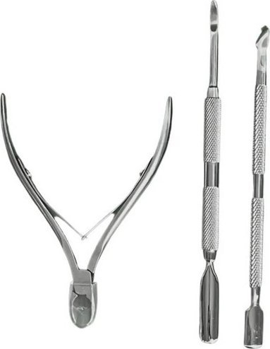 Set manikyri NailFreak Nipper &amp; Pusher, 3 copë, ngjyrë argjendtë