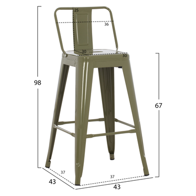 Stol bari mesatar Melita-Pro 43x43x88Hcm (HM8574.43), gjelbër