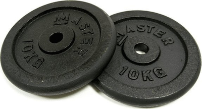 Disqe peshe Master Weights MASTER, 10kg x2, hekur gize, të zeza