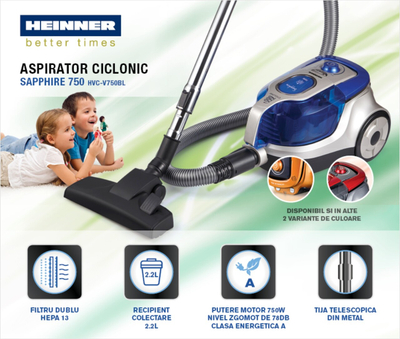 Fshesë me korrent pa qese Heinner, 750W, 2.2L, blu