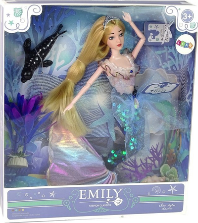 Kукла сирена Emily Mermaid, со аксесоари, опашка што ја менува бојата, зелена