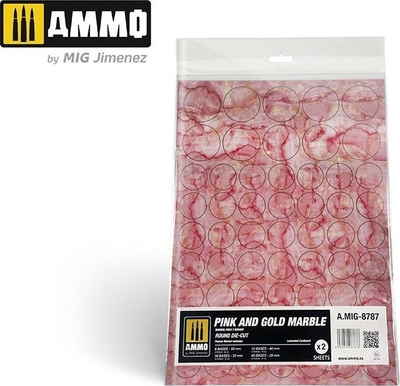 Baza figurash Ammo Mig Jimenez Marble Pink and Gold, rrethore, set 2 copë, rozë me të artë