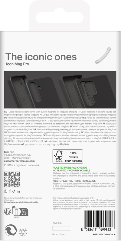 Футрола за телефон Puro за Samsung Galaxy S25 Ultra, силикон, MagSafe, црна