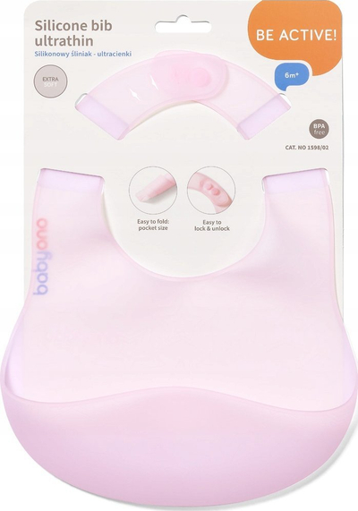 Babero BabyOno Ultra-thin, silikon, nga 6 muaj, rozë