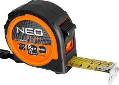 Metër çeliku NEO Tools, 8m x 25mm, majë magnetike, portokalli