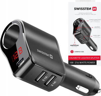 Ngarkues makine Swissten CL Adapter, 4 porta, 216W, i zi