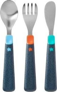 Set takëmi për kalamaj Tommee Tippee First Cutlery, 3 copë, çelik inox, 12+ muajsh, shumëngjyrësh