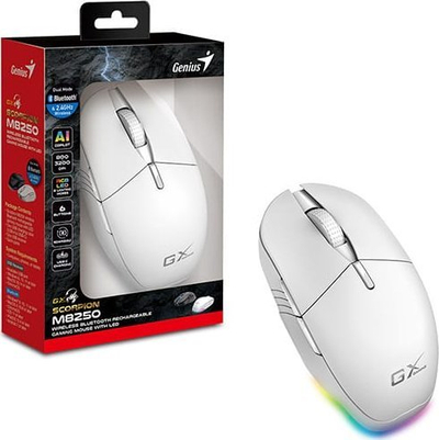 Maush wireless Genius GX Gaming Scorpion M8250 AI, 3200 DPI, RGB, i bardhë
