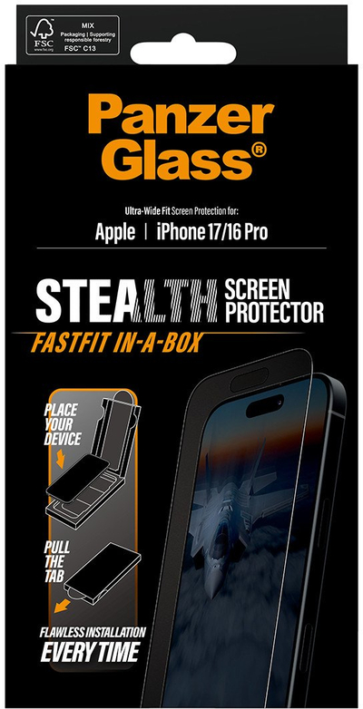 Mbrojtëse ekrani PanzerGlass Stealth, iPhone 17 iPhone 16 Pro, Ultra Wide Fit, transparente