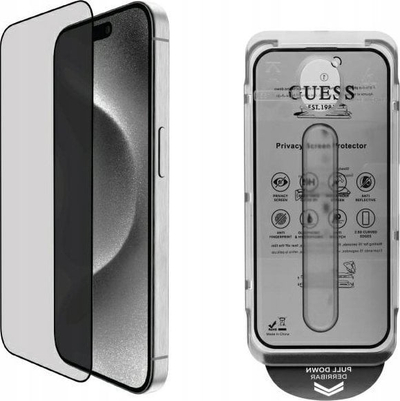 Mbrotës ekrani Guess Tempered Glass për iPhone 16 Pro, me privacy, 2.5D, transparent