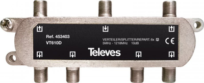 Ndarës sinjali Televes VT610D, 6 dalje, 5-1218MHz, trup metalik